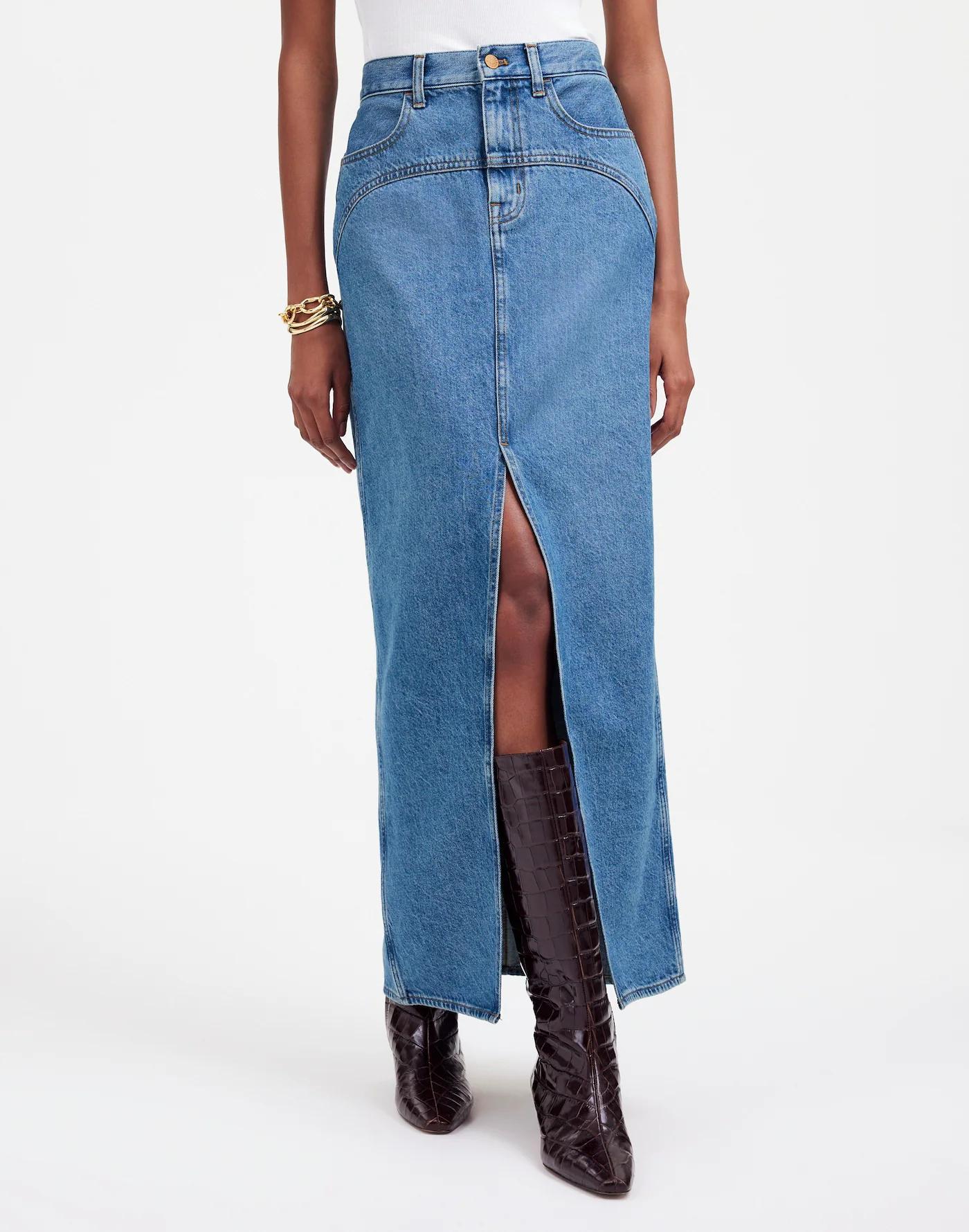 Denim Western Maxi Skirt in Emario Wash Product Image