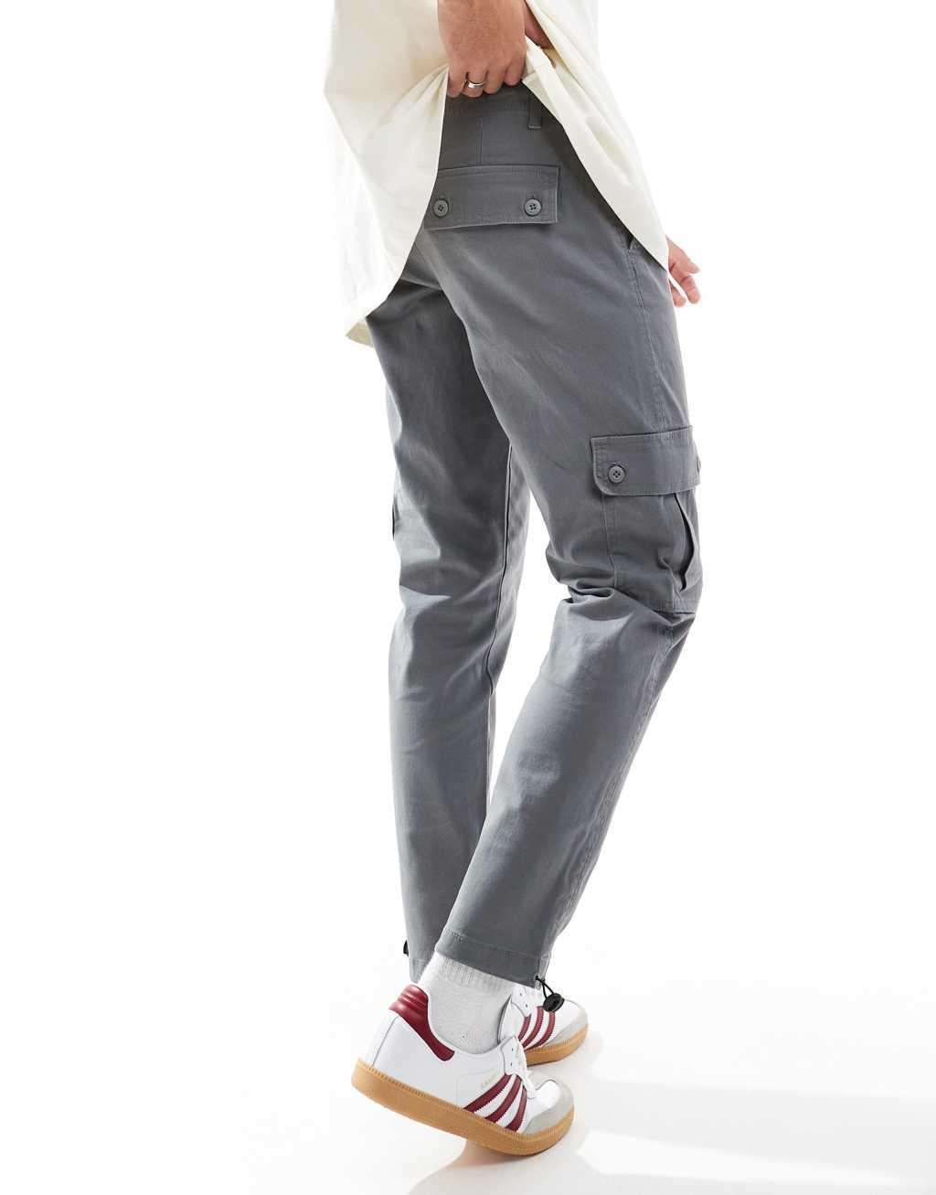 ASOS DESIGN Essential tapered cargo pants in gray Product Image