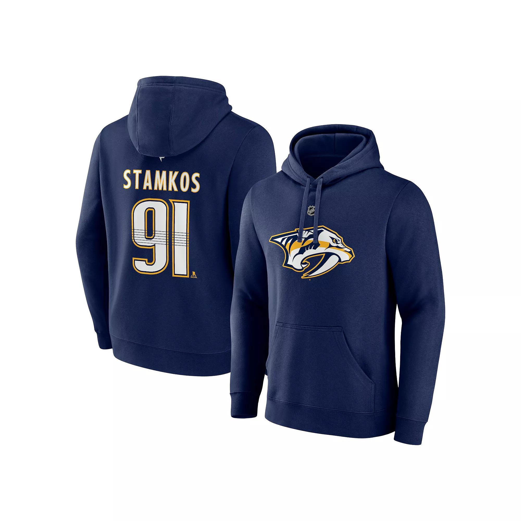 Men's Fanatics Steven Stamkos Navy Nashville Predators Authentic Stack Name & Number Tri-Blend Pullover Hoodie,  Product Image