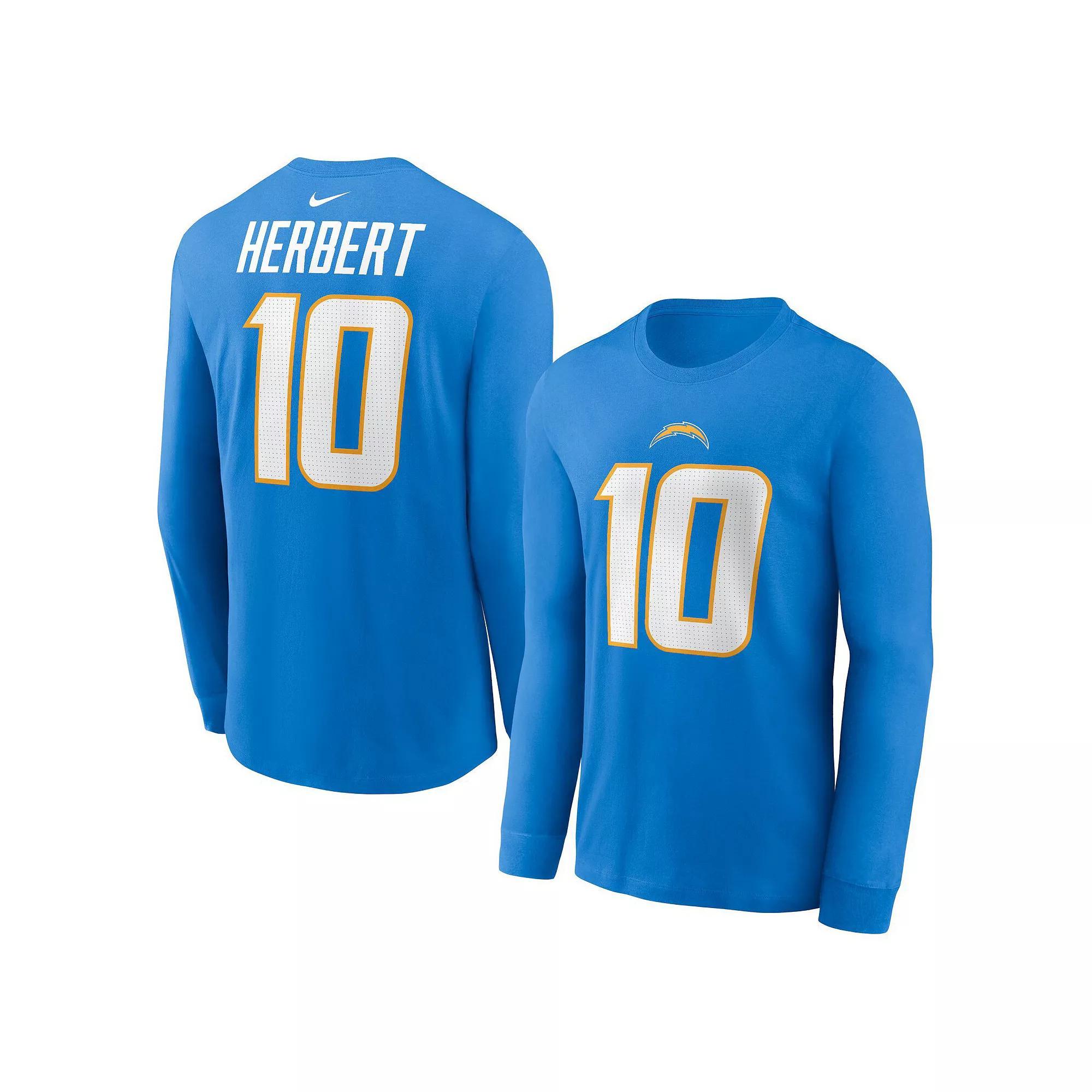 Men's Nike Justin Herbert Powder Blue Los Angeles Chargers Player Name & Number Long Sleeve T-Shirt,  Product Image