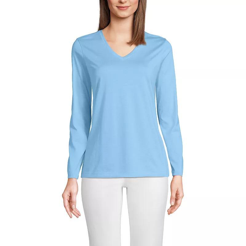 Women's Lands' End Relaxed-Fit Supima Long Sleeve Cotton V-Neck Tee, Size: XL, Bermuda Blue Product Image