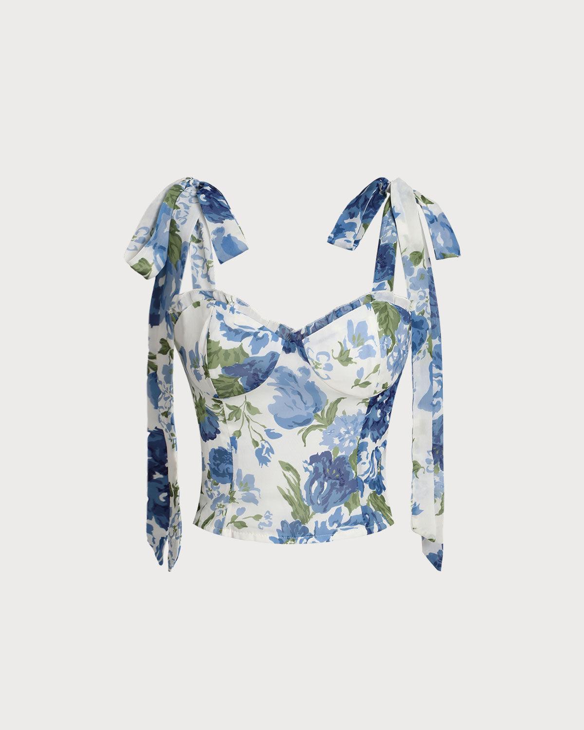 Blue Floral Bohemian Cropped Camis Product Image