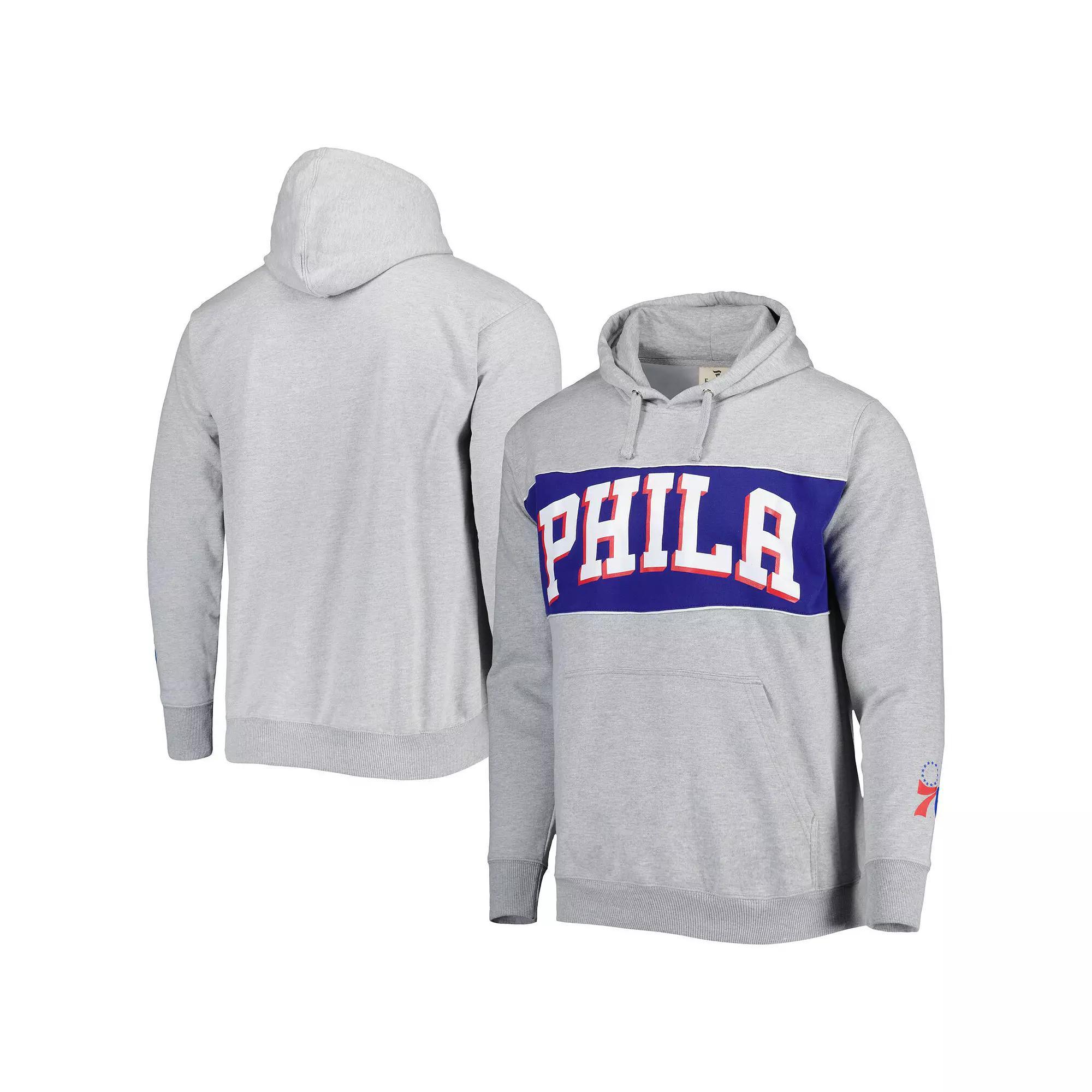 Men's Fanatics Branded Heather Gray Philadelphia 76ers Wordmark French Terry Pullover Hoodie,  Product Image