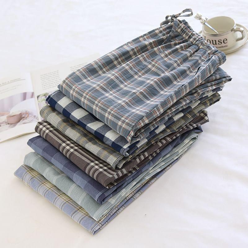 High Waist Plaid Pajama Pants Product Image