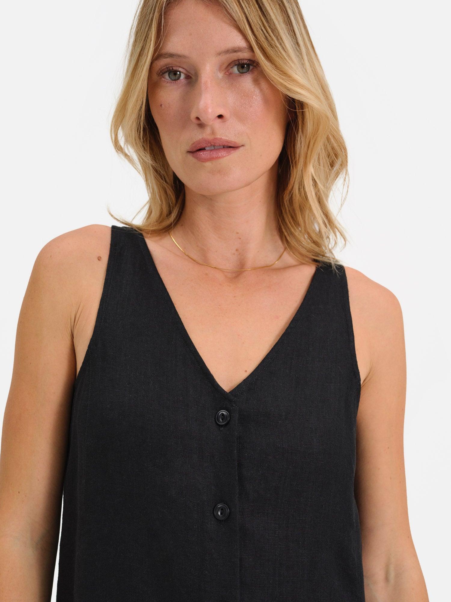 Organic Linen Button Front Dress Female Product Image