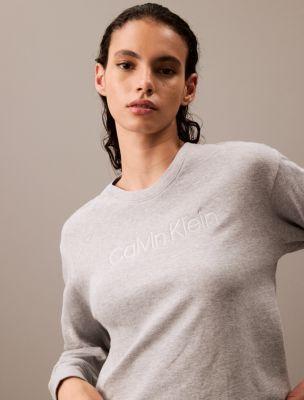 Calvin Klein Womens Terry Lounge Relaxed Crewneck Sweatshirt - Grey - L Product Image