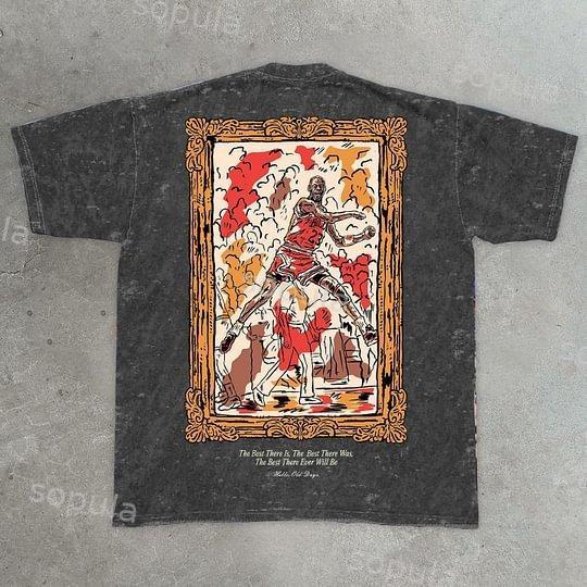 Retro Fashion Old Times Graphic Acid Washed Short Sleeve T-Shirt Product Image