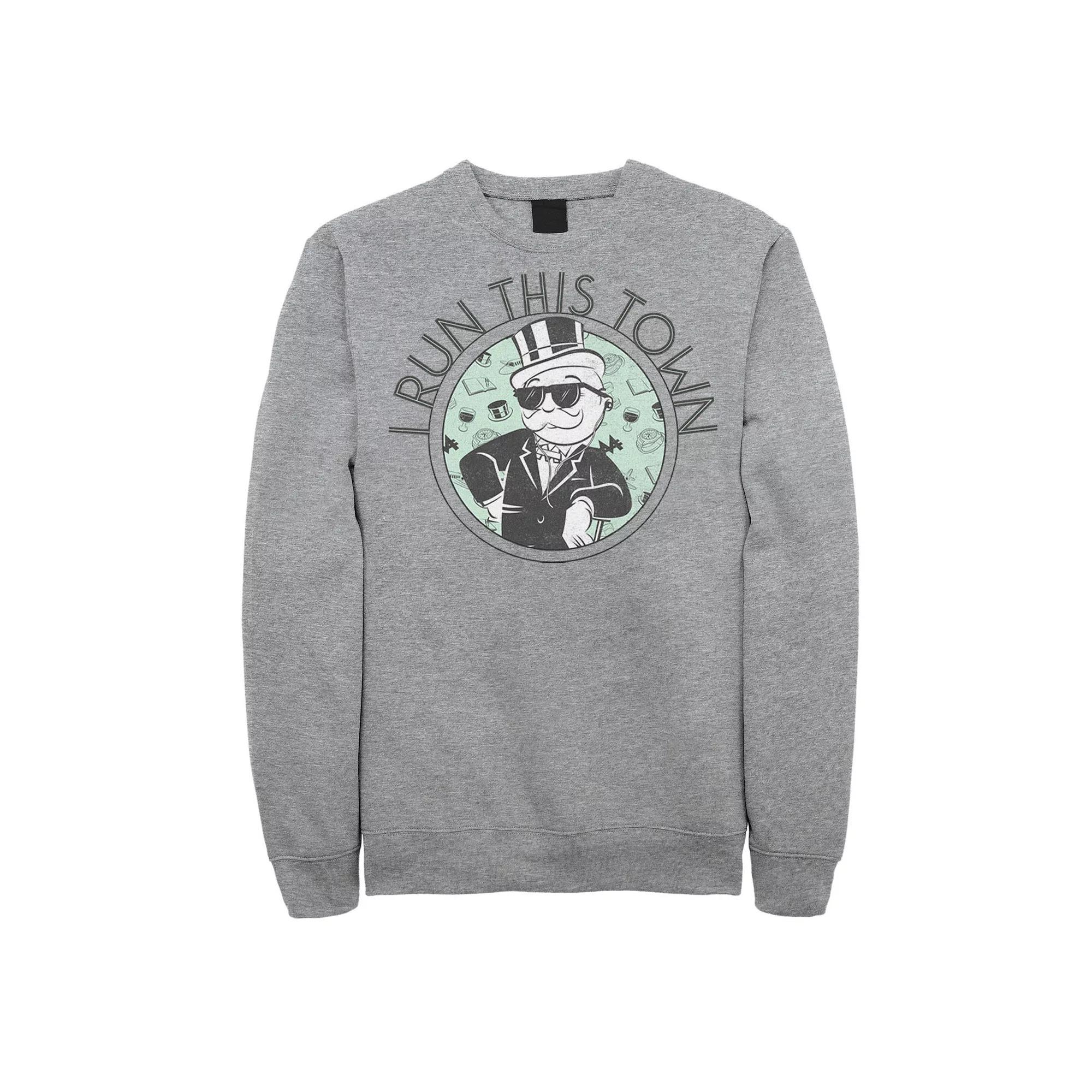 Men's Monopoly I Run This Town Mr. Monopoly Sweatshirt, Size: Small, Athletic Grey Product Image