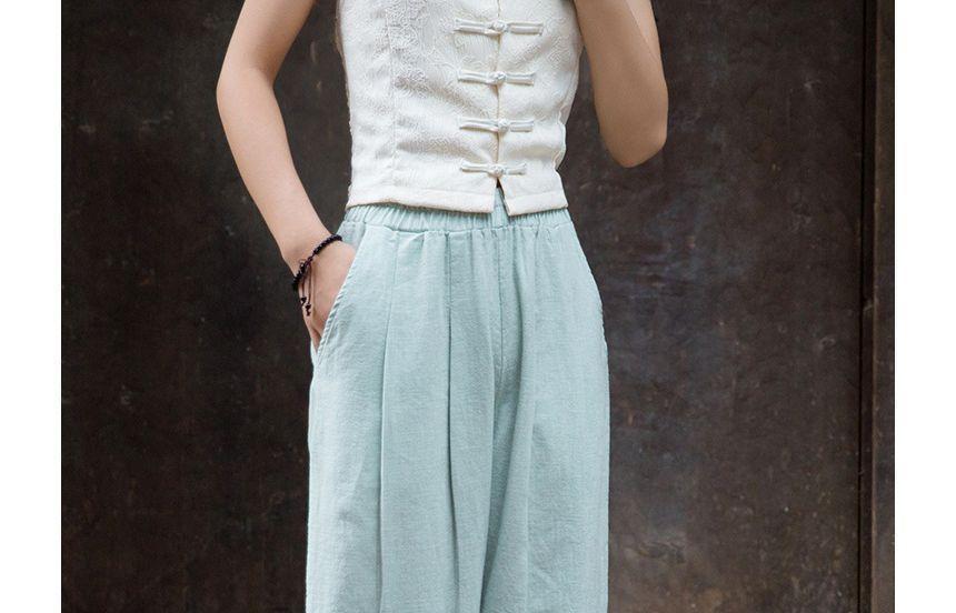 Elastic Waist Plain Linen Harem Pants Product Image