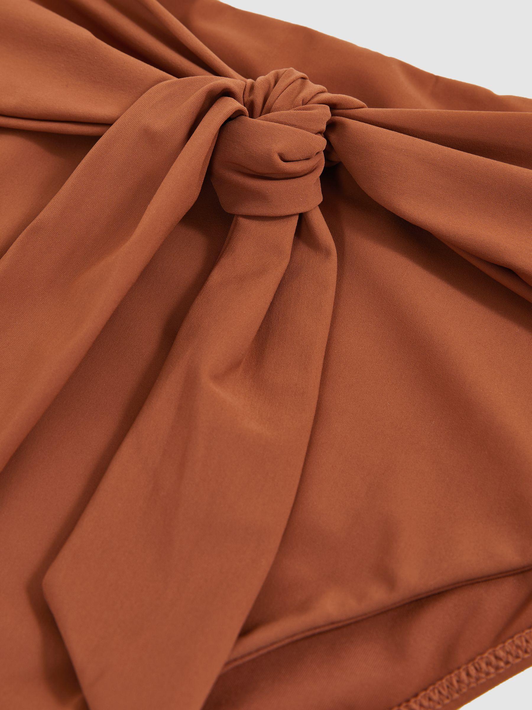 High Waist Tie Front Bikini Bottoms in Brown Product Image