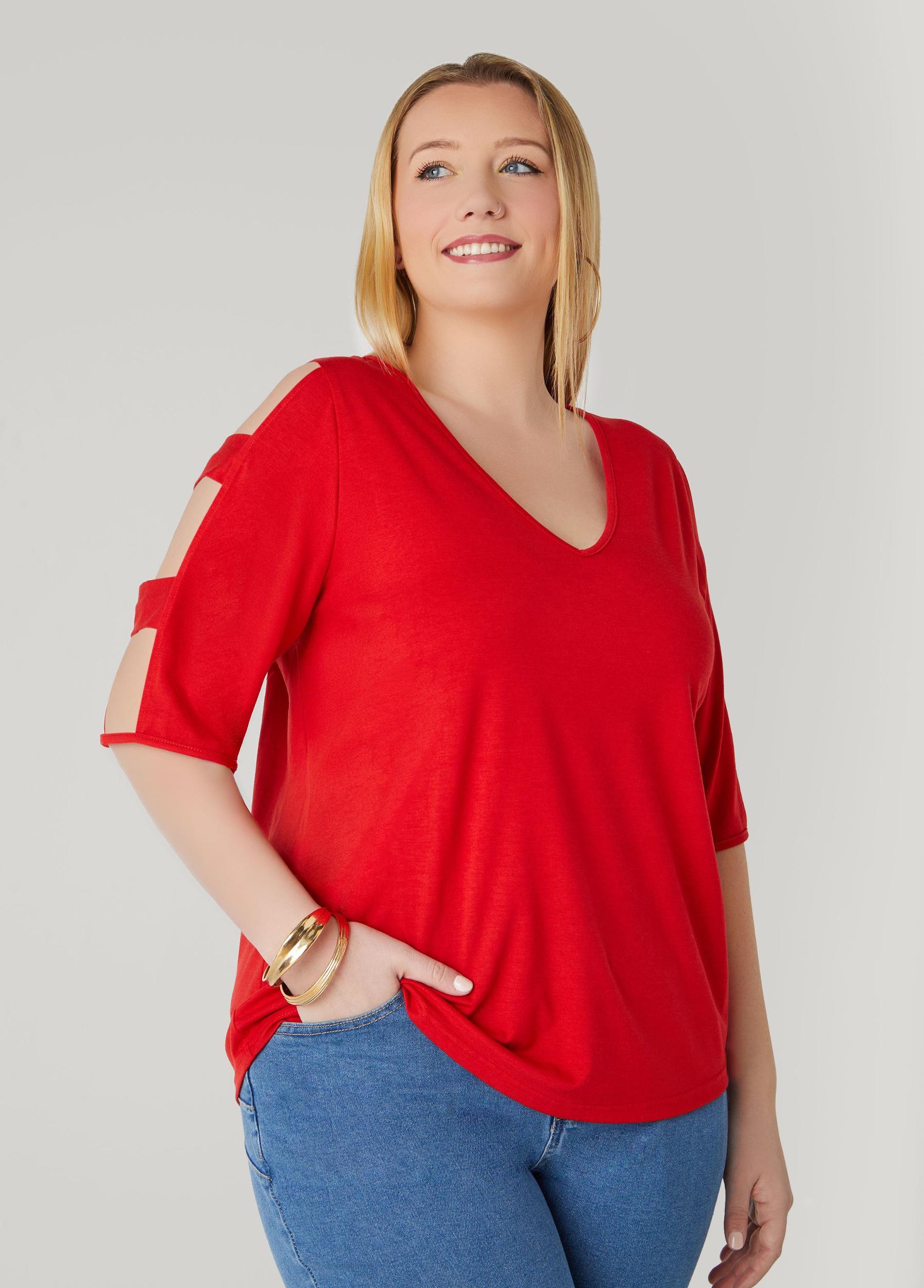 Plus Size Cutout Sleeve Jersey Top Ashley Stewart Product Image