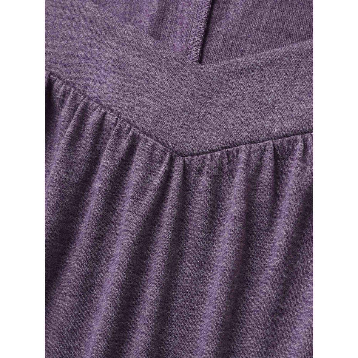 Plus Size Pleated Shoulder Button Plain Relaxed T-Shirt Mauve Women Leisure Gathered Heart neckline Loose Casual T-shirts BloomChic 10/M Product Image