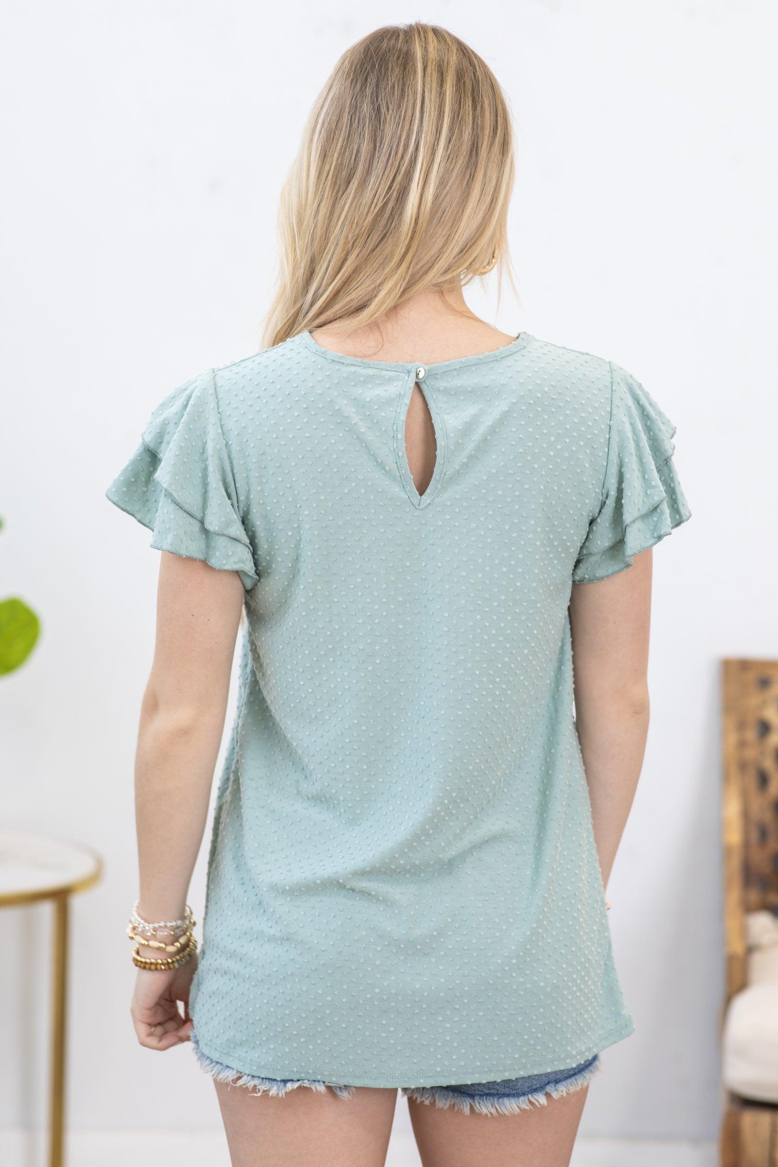 Sage Swiss Dot Ruffle Sleeve Woven Top Product Image