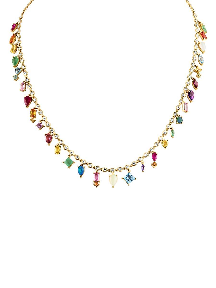 Womens 14K Gold-Plated, 1.82 TCW Diamond & Rainbow Sapphire Collar Necklace Product Image