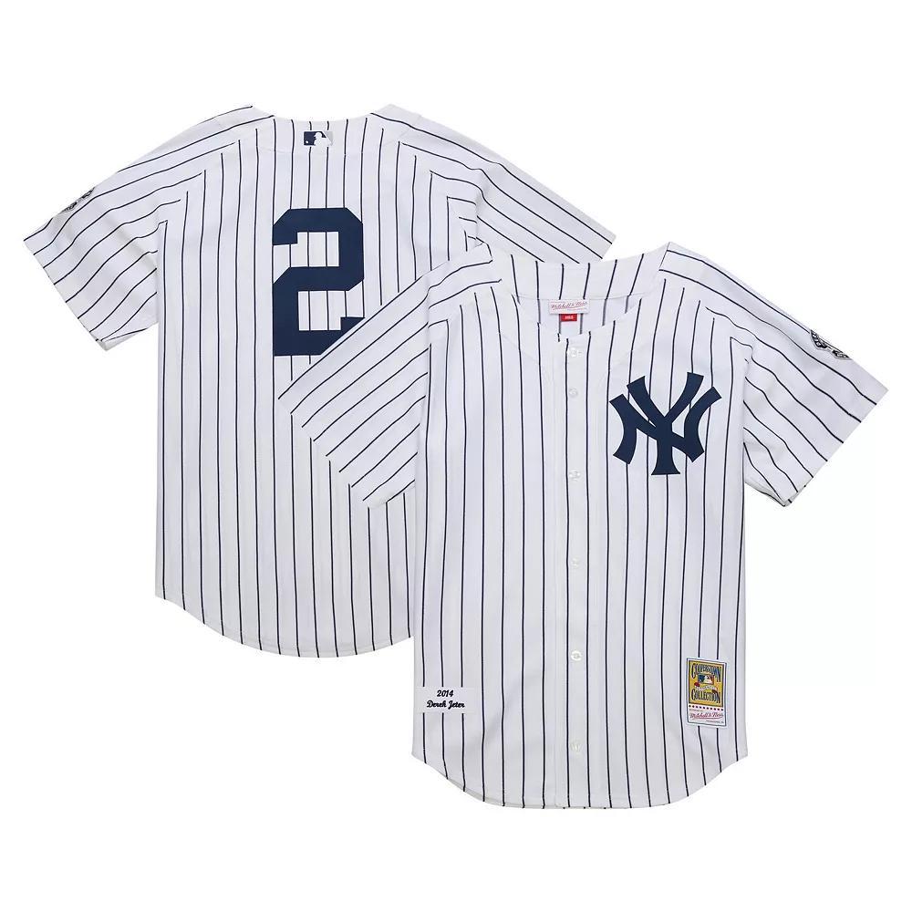 Men's Mitchell & Ness Derek Jeter White New York Yankees 2014 Cooperstown Collection Authentic Throwback Jersey,  Product Image