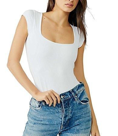 Free People Square Neck Cap Sleeve Knit Bodysuit Product Image