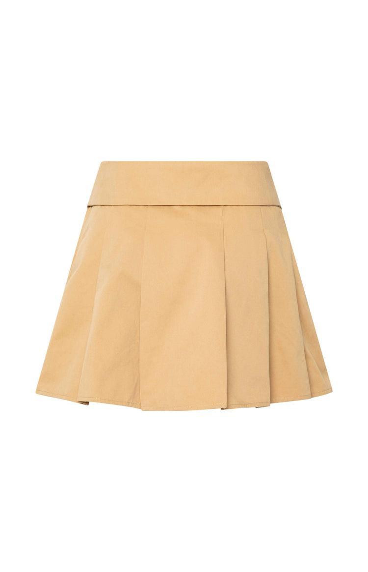 Haylen Tan Pleated Mini Skirt Product Image