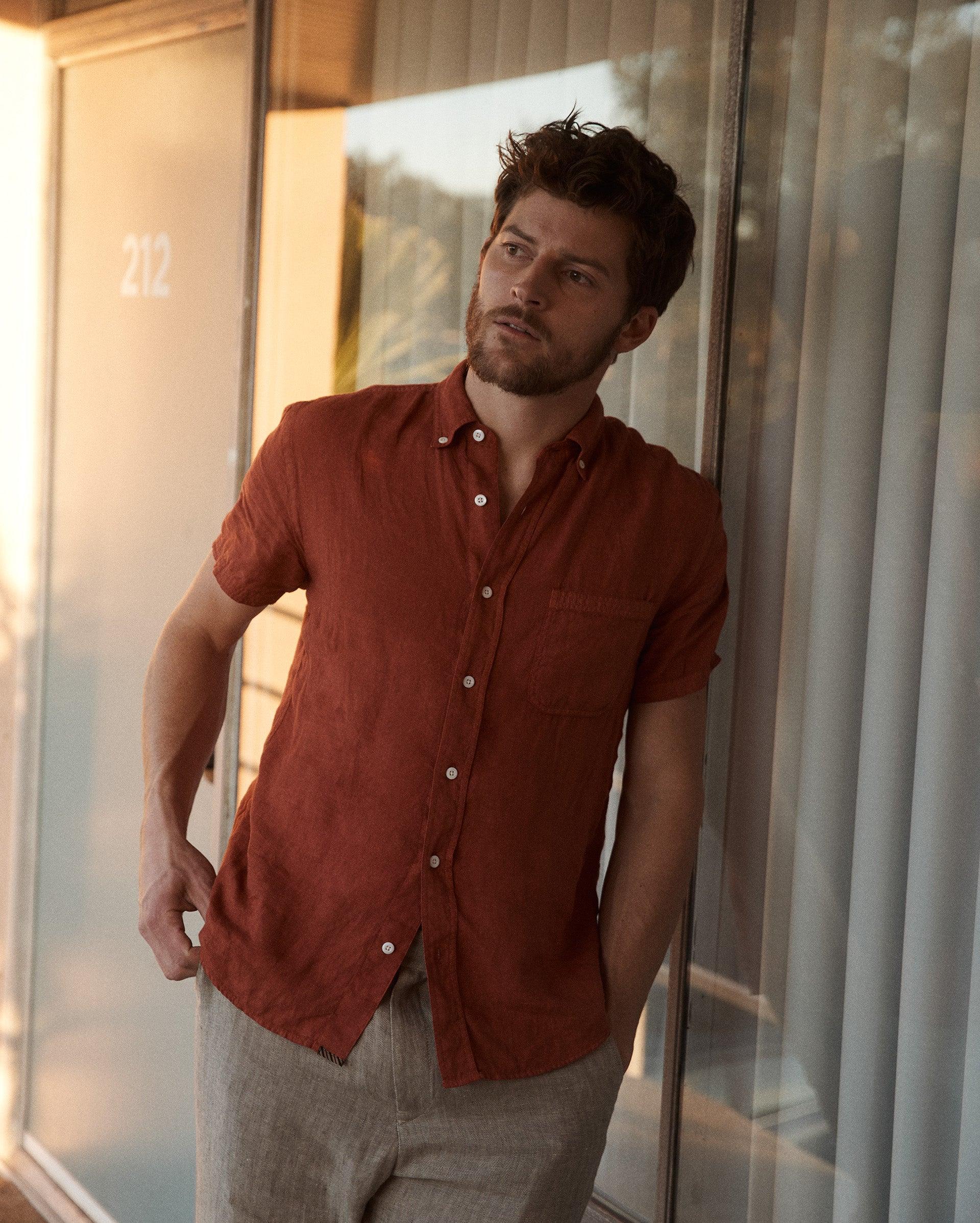 Short Sleeve Linen Tuscumbia Shirt Button Down -  Product Image
