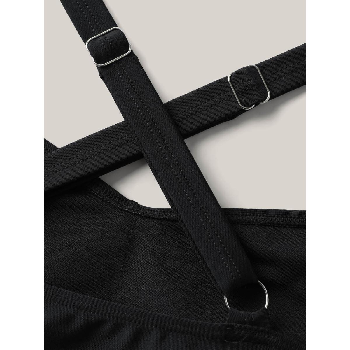 Plus Size Twist Front Ruched Ruffled Swim Dress Women's Swimwear Black Resort Bodycon Heart neckline High stretch Curve Swim Dresses BloomChic 26/4X Product Image