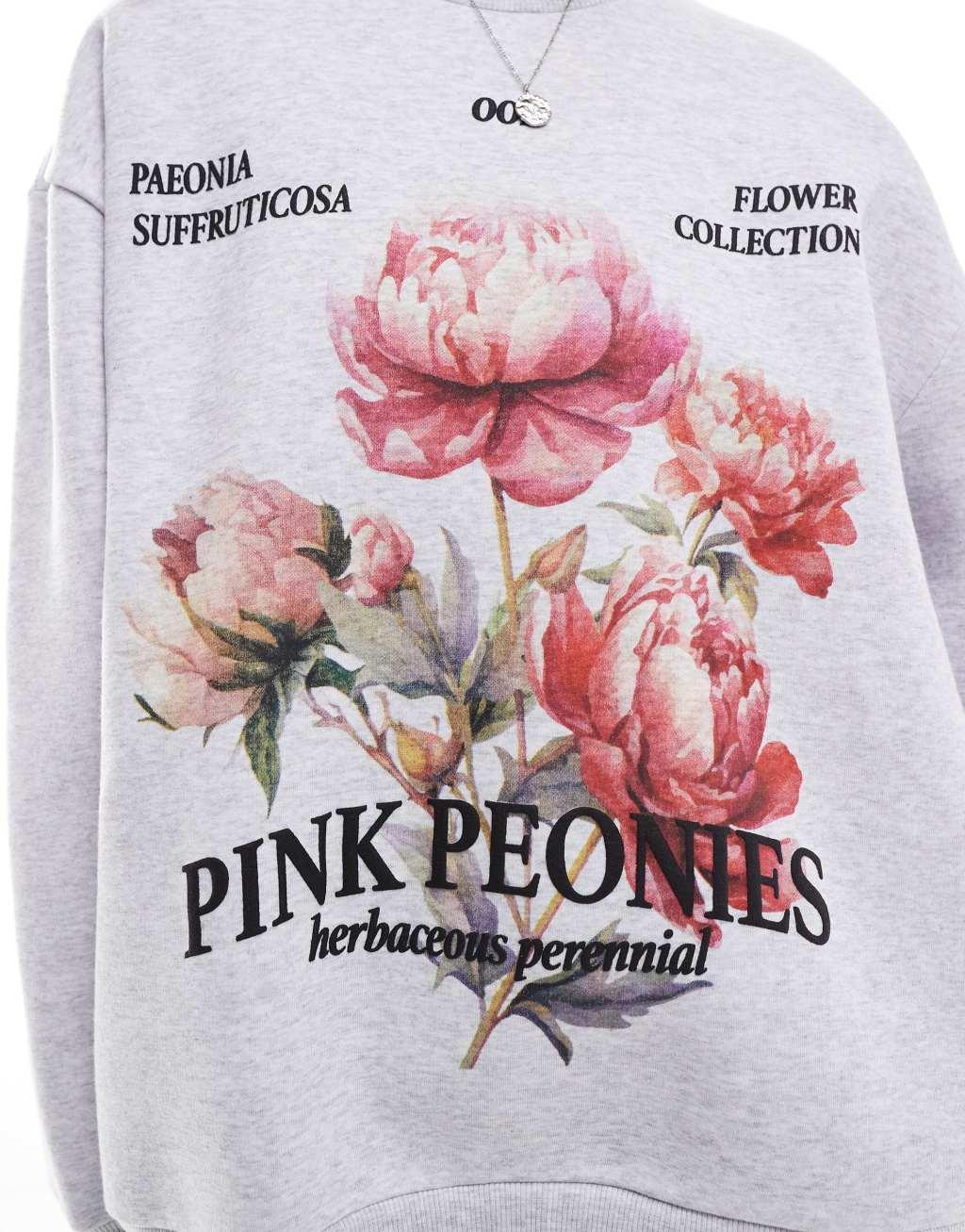 ASOS DESIGN sweatshirt with peony graphic in heathered ice Product Image