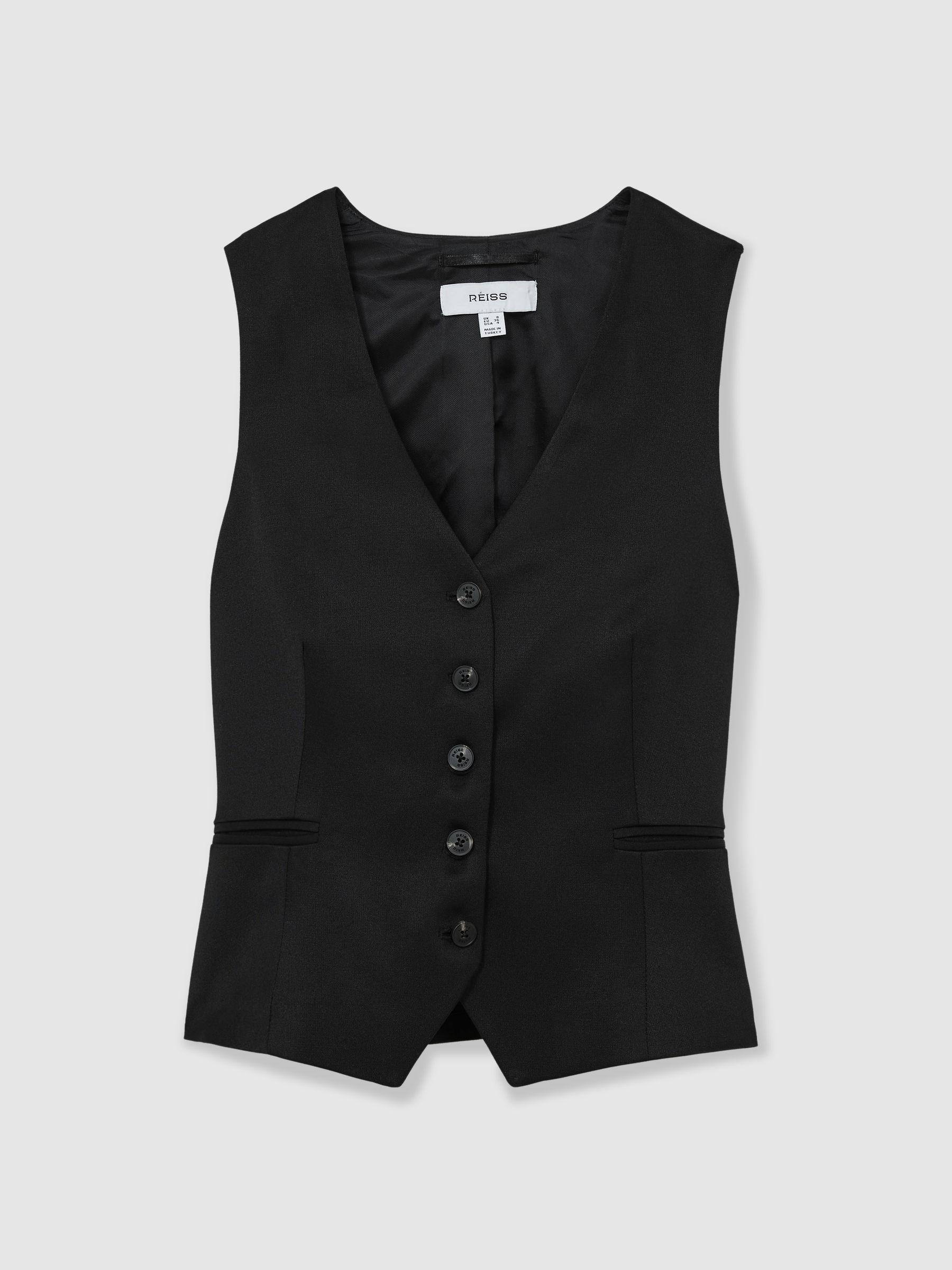 Single-Breasted Tailored Waistcoat in Black Product Image