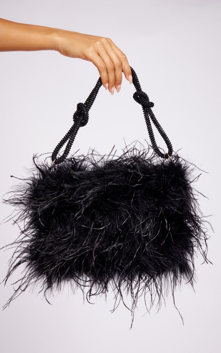 Black Feather Diamante Knot Handle Bag Product Image