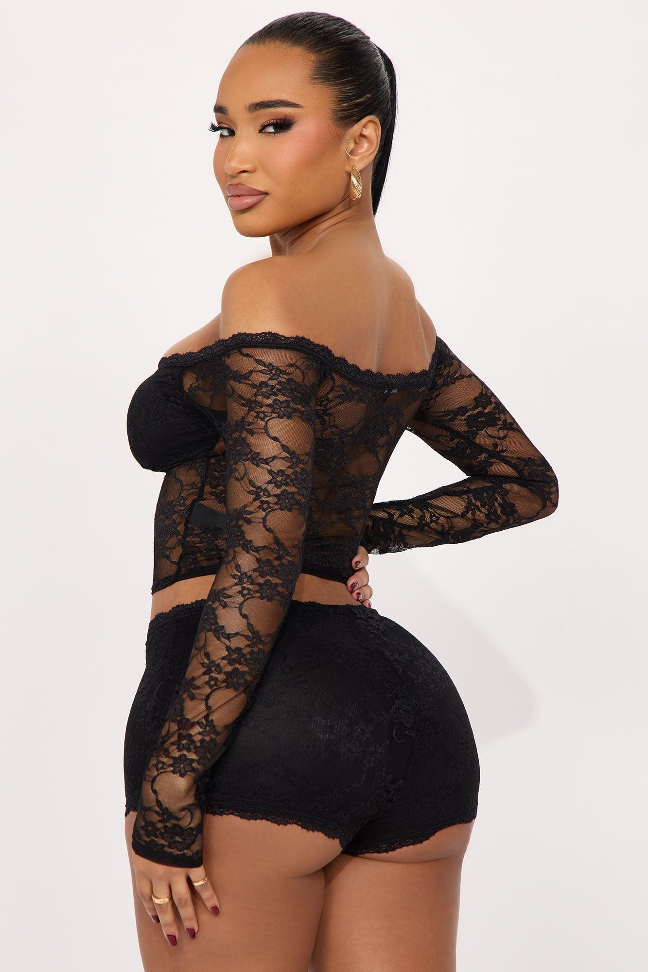 Dance All Night Lace Micro Short Set - Black Product Image