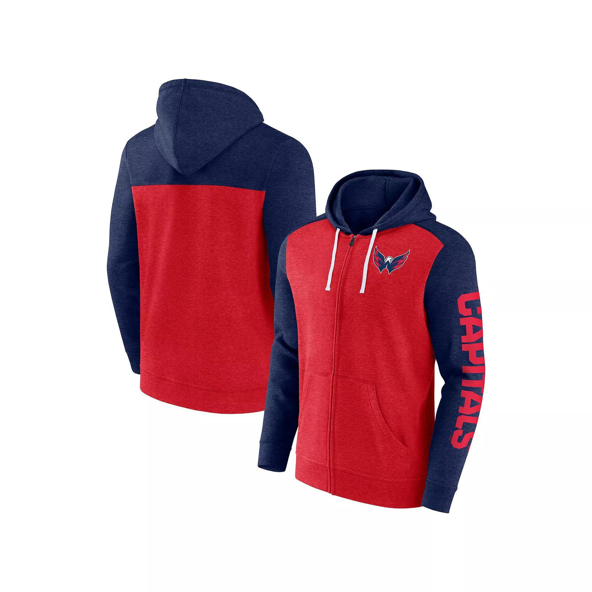 Men's Fanatics Branded Heather Red Washington Capitals Down and Distance Full-Zip Hoodie, Size: Small Product Image