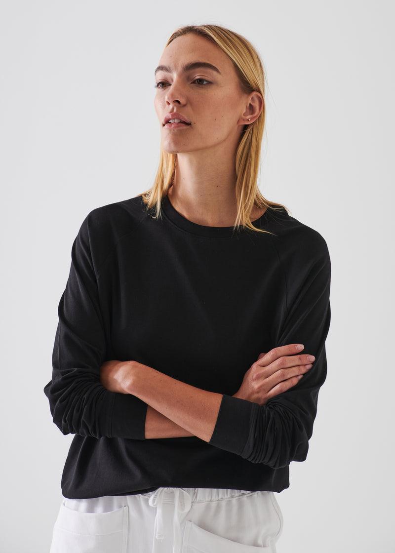 Patrick Assaraf Pima Cotton Stretch Oversized Ranglin Sweatshirt - Black Product Image