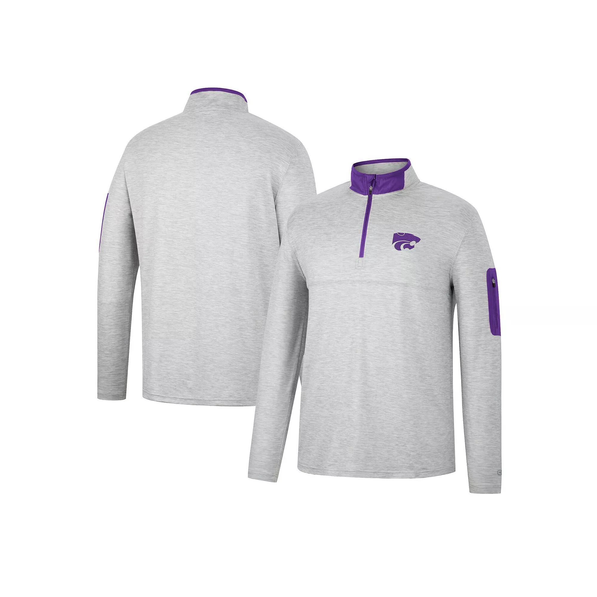Men's Colosseum Heathered Gray/Purple Kansas State Wildcats Country Club Windshirt Quarter-Zip Jacket, Size: Medium, Grey Product Image