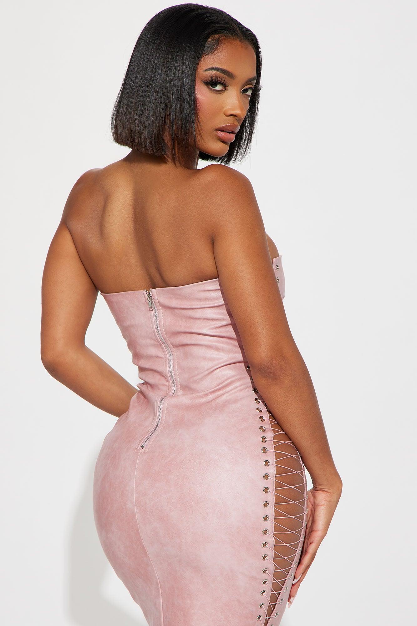 Cassie Leather Mini Dress - Pink Product Image