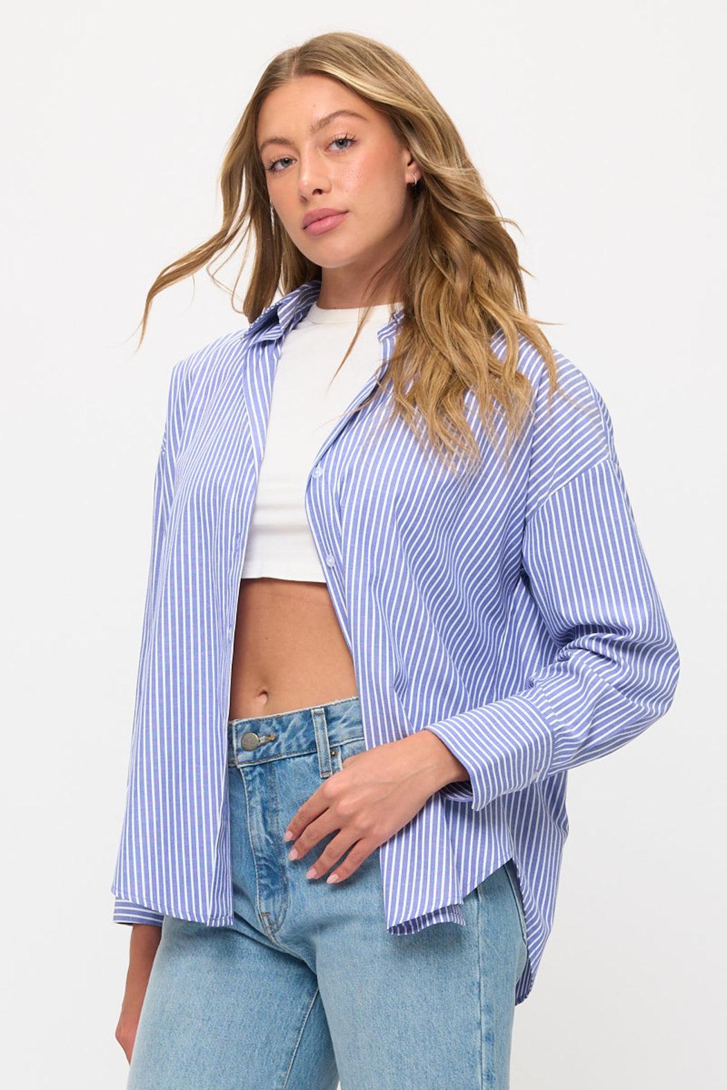Relaxed Striped Button-Down Shirt Blouse Product Image