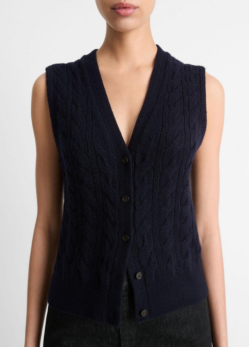 Cable Wool-Blend Button Sweater Vest Product Image