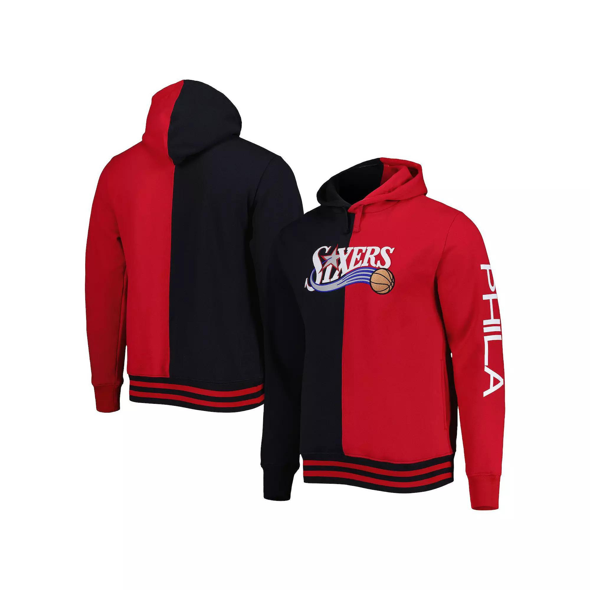 Men's Mitchell & Ness Black/Red Philadelphia 76ers Hardwood Classics Split Pullover Hoodie, Size: Small, 76r Black Product Image