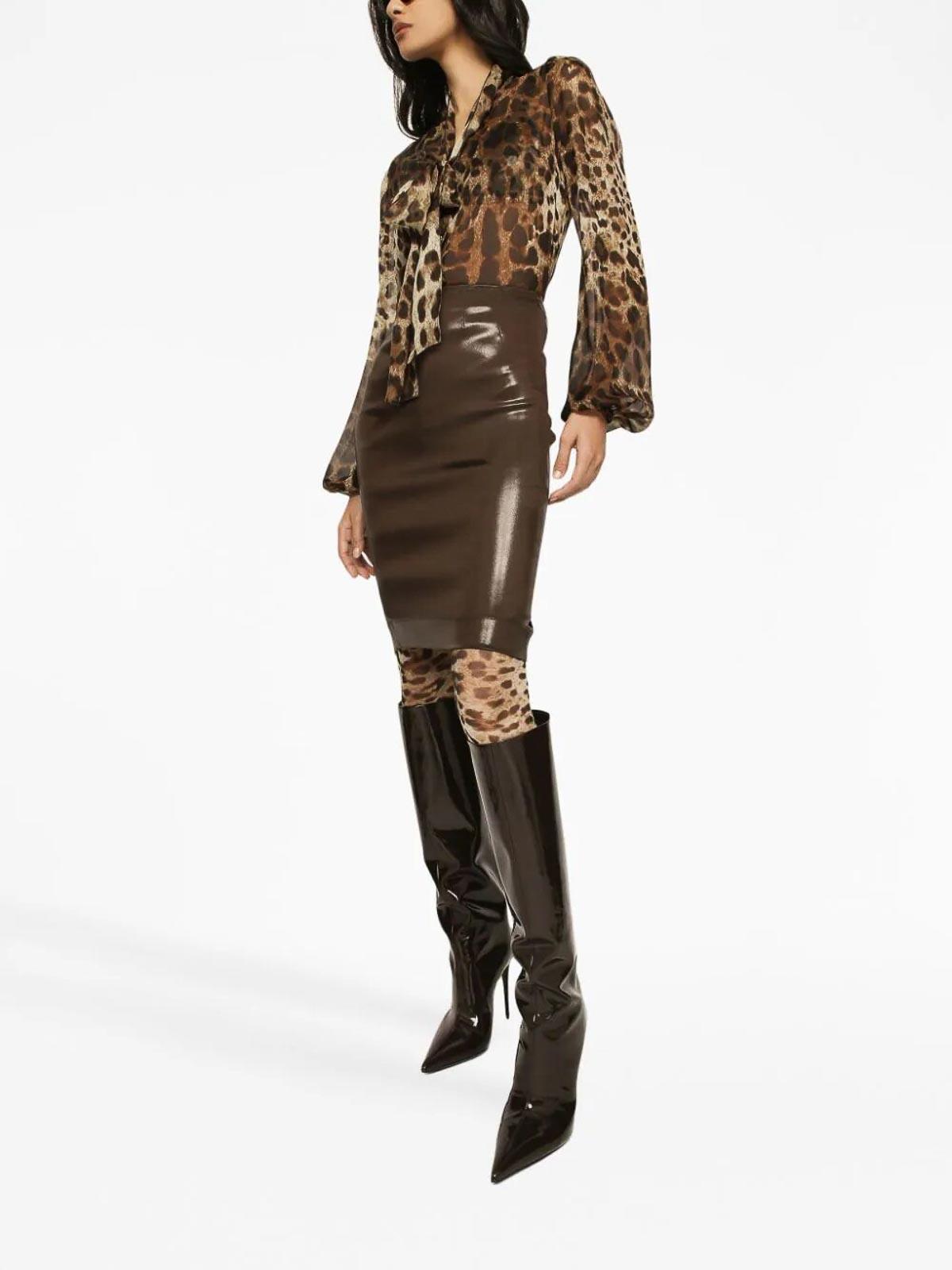 DOLCE & GABBANA Pussy-bow Leopard-print Chiffon Shirt In Brown Product Image