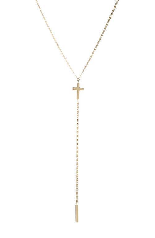 14K Yellow Gold Petite Malibu Cross Bar Lariat Necklace, 18"  Product Image