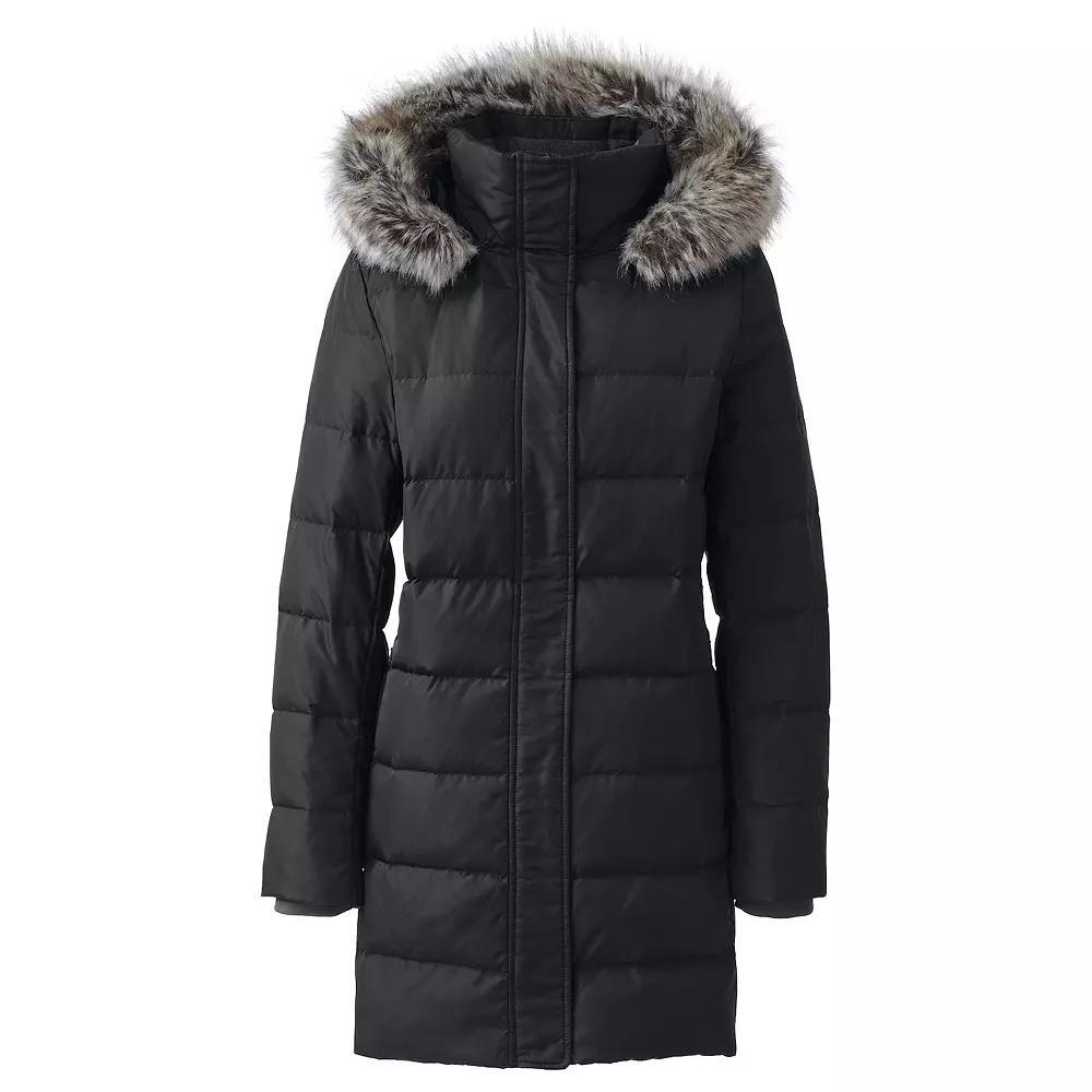 Petite Lands' End Faux-Fur Hood Down Winter Coat, Women's, Size: Medium Petite, Black Product Image