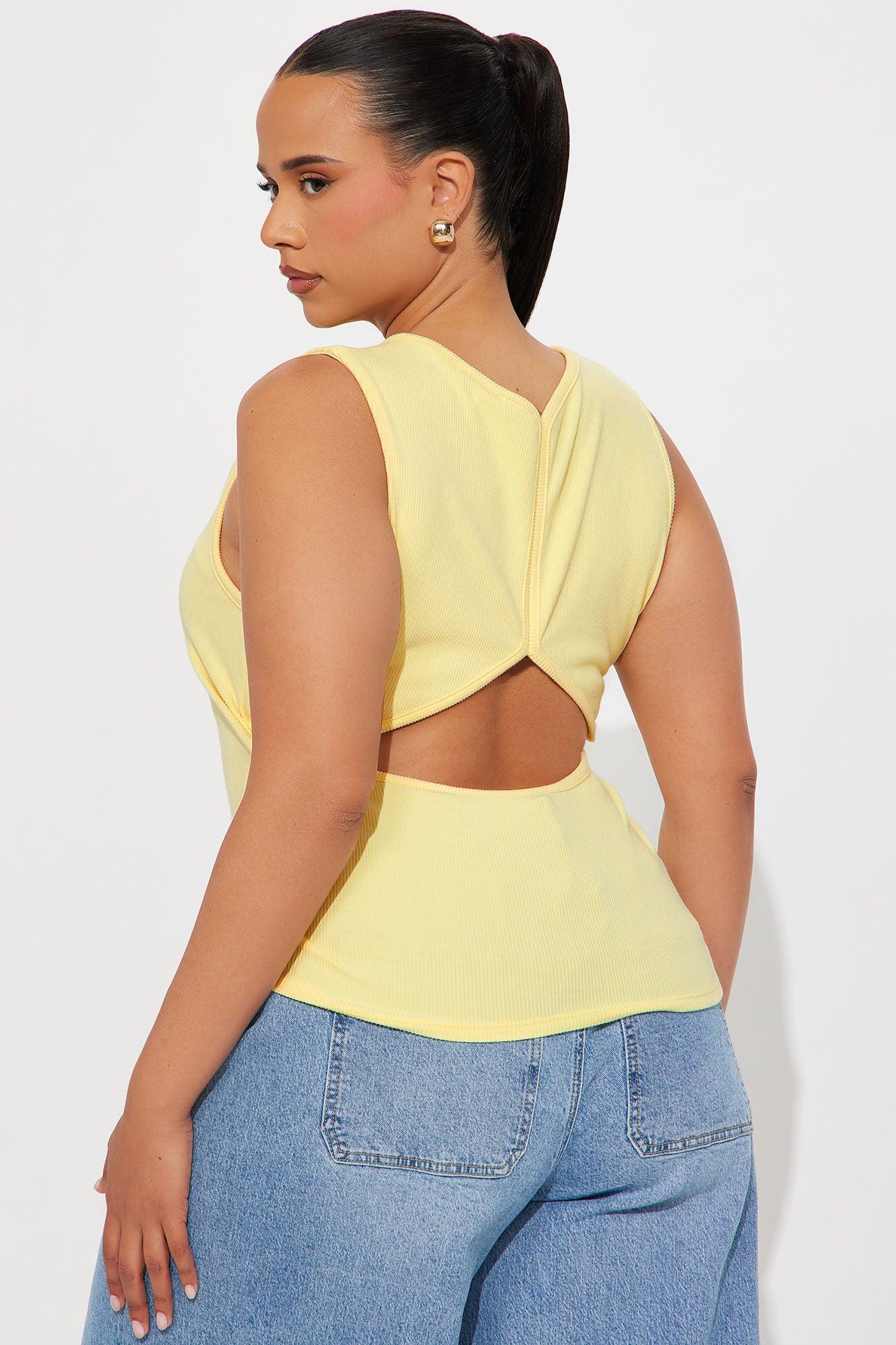 Erica Ribbed Cut Out Top - Butter Yellow Product Image