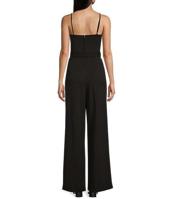 Honey and Rosie Scuba Crepe Spaghetti Strap Small Ruffle Neckline Jumpsuit Product Image