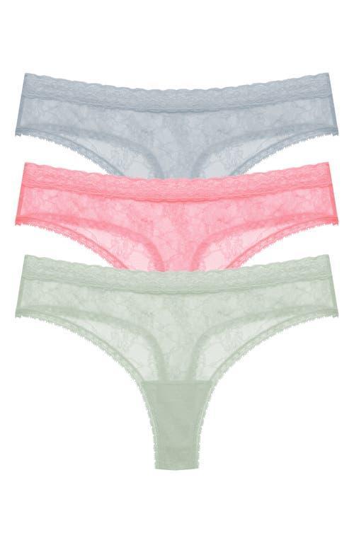 Natori Blisss Allure Lace Thong 3-Pack (Black/Cafe/Rose Beige) Women's Underwear Product Image