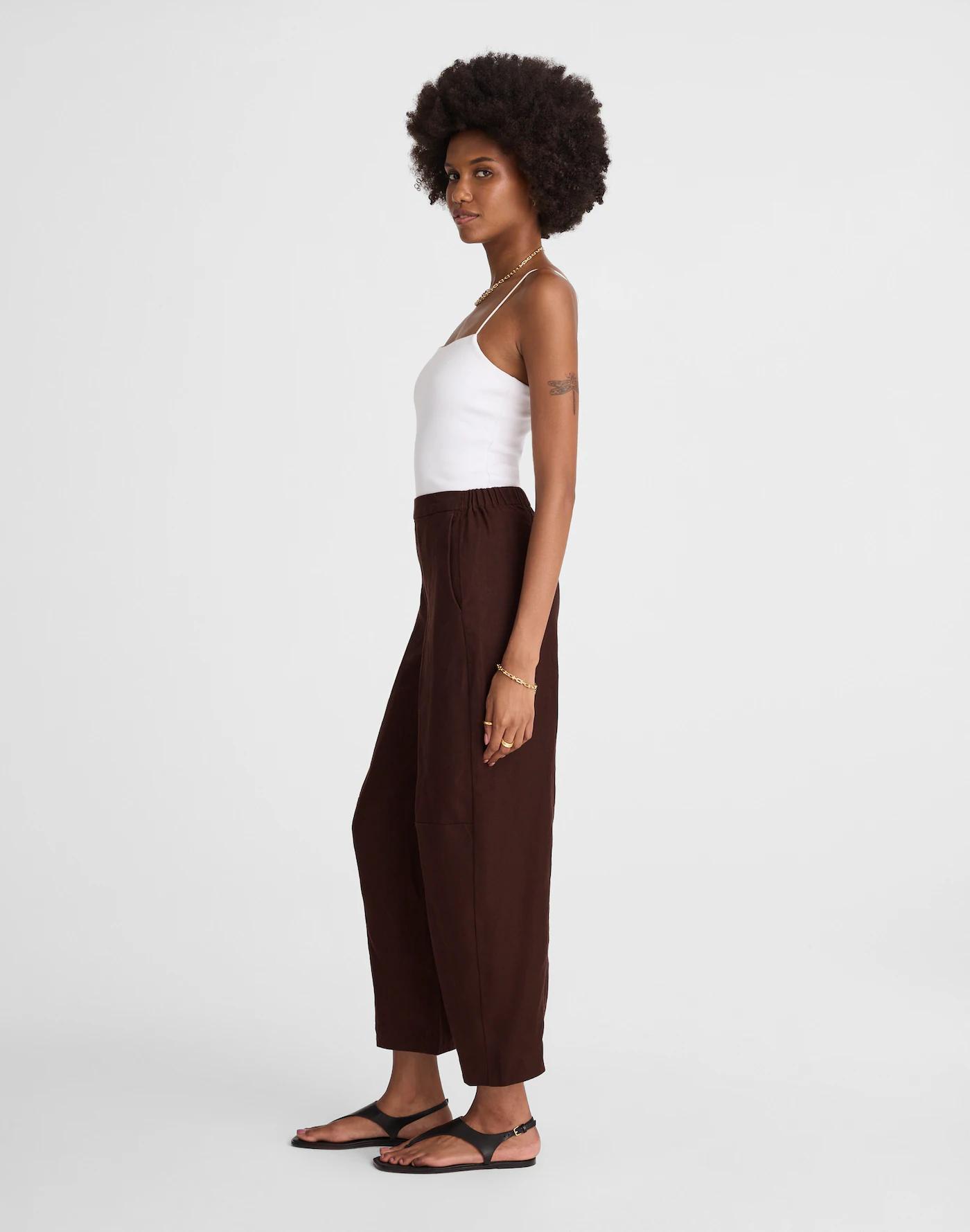 Petite Pull-On Barrel Pants in 100% Linen Product Image