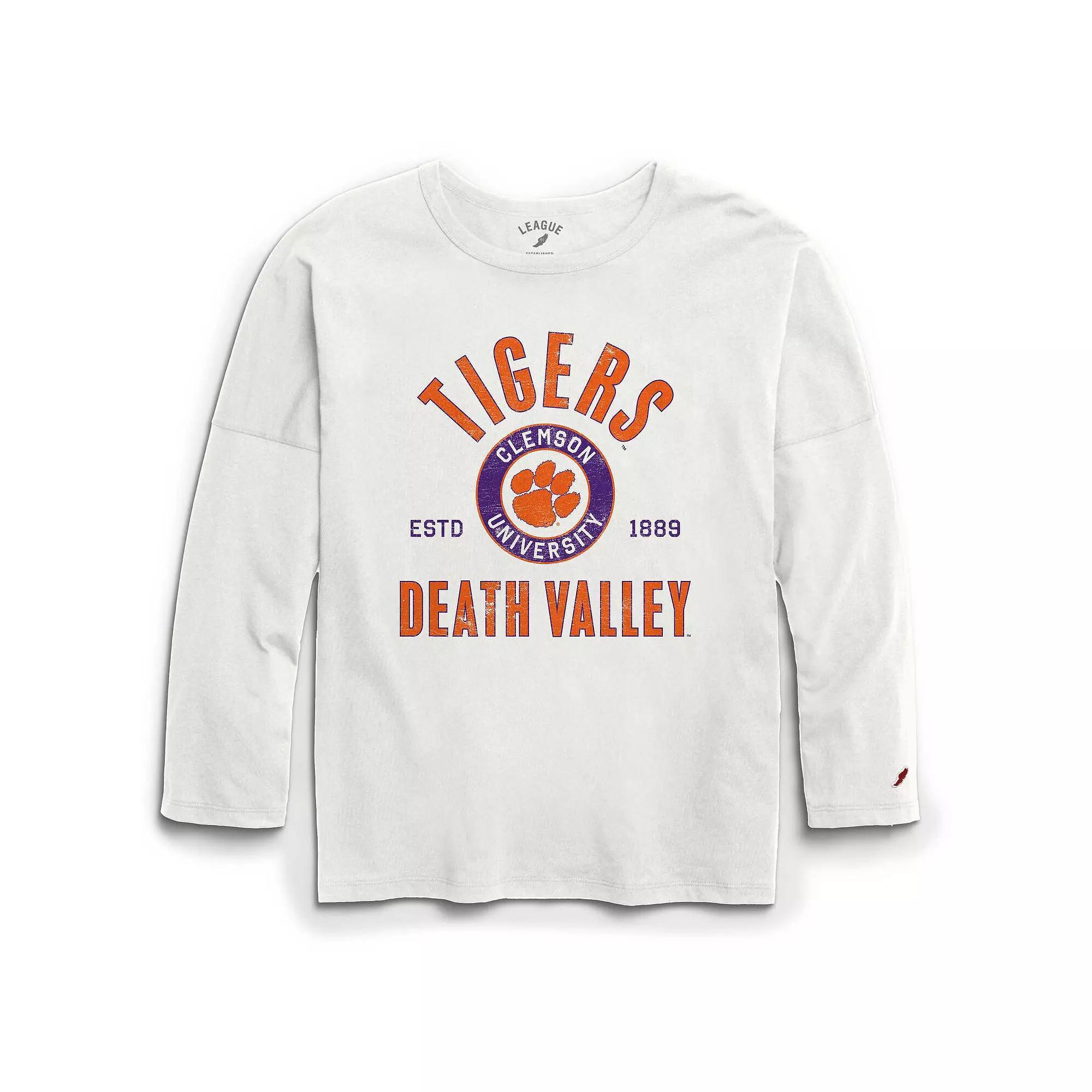Women's League Collegiate Wear White Clemson Tigers Clothesline Oversized Long Sleeve T-Shirt, Size: Small Product Image