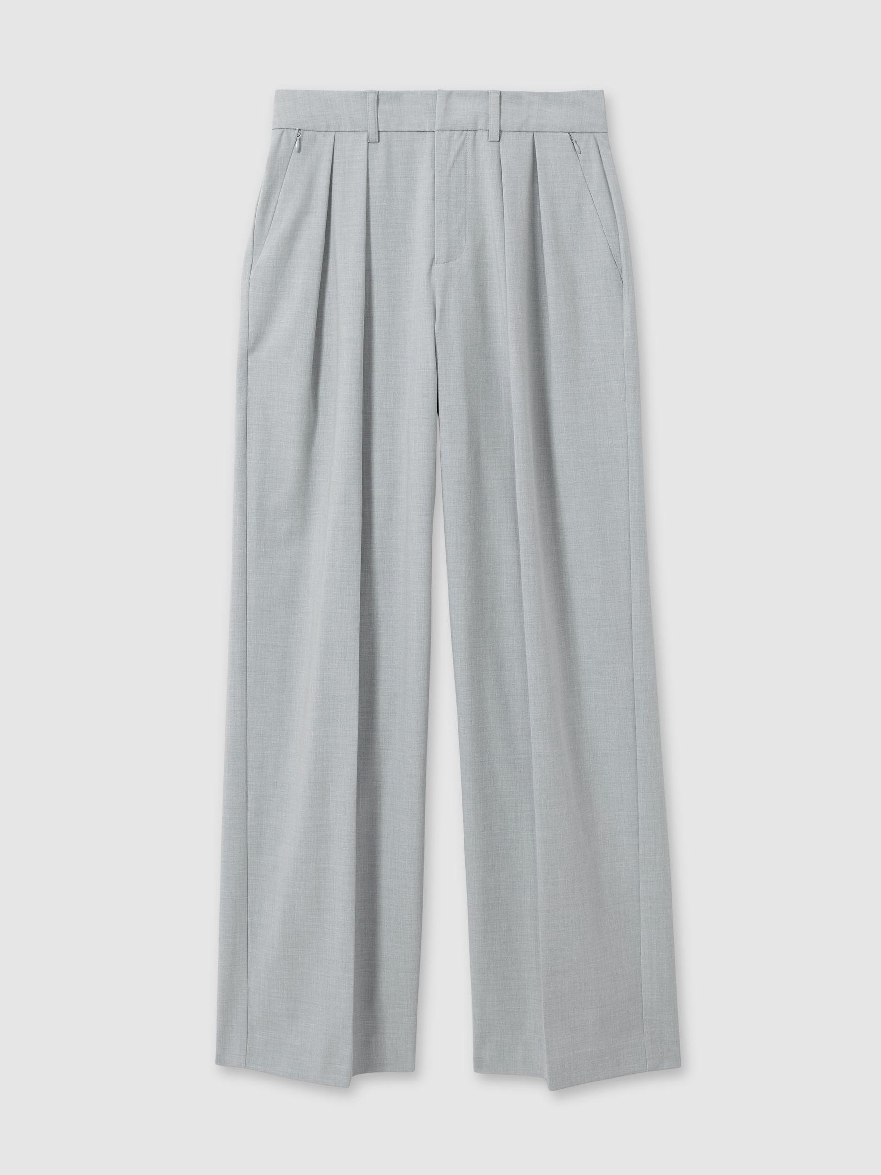 Good American Pleated Sharkskin Suit Trousers in Grey Product Image