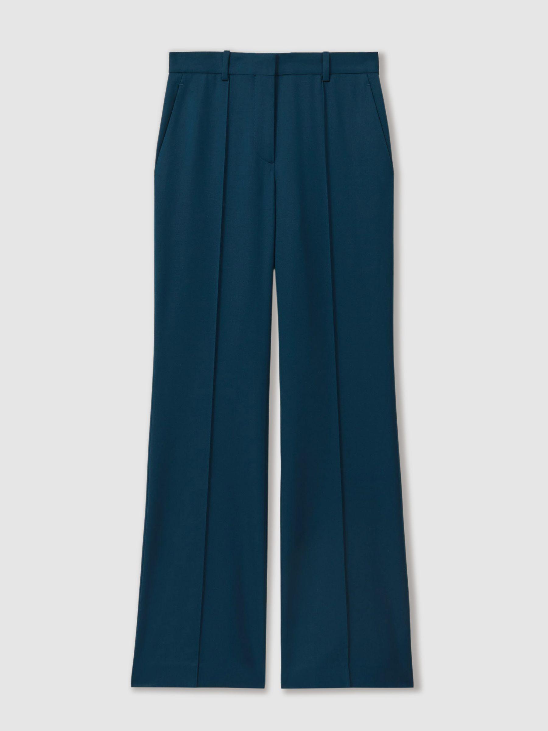 Wool Blend Wide Leg Suit Trousers in Teal Product Image