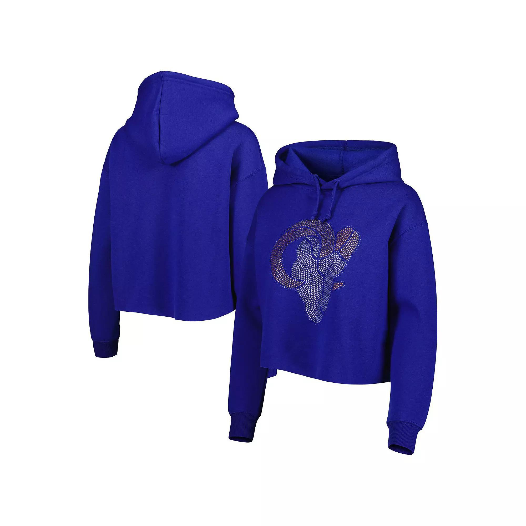 Women's Cuce Royal Los Angeles Rams Crystal Logo Cropped Pullover Hoodie, Size: XL, Blue Product Image