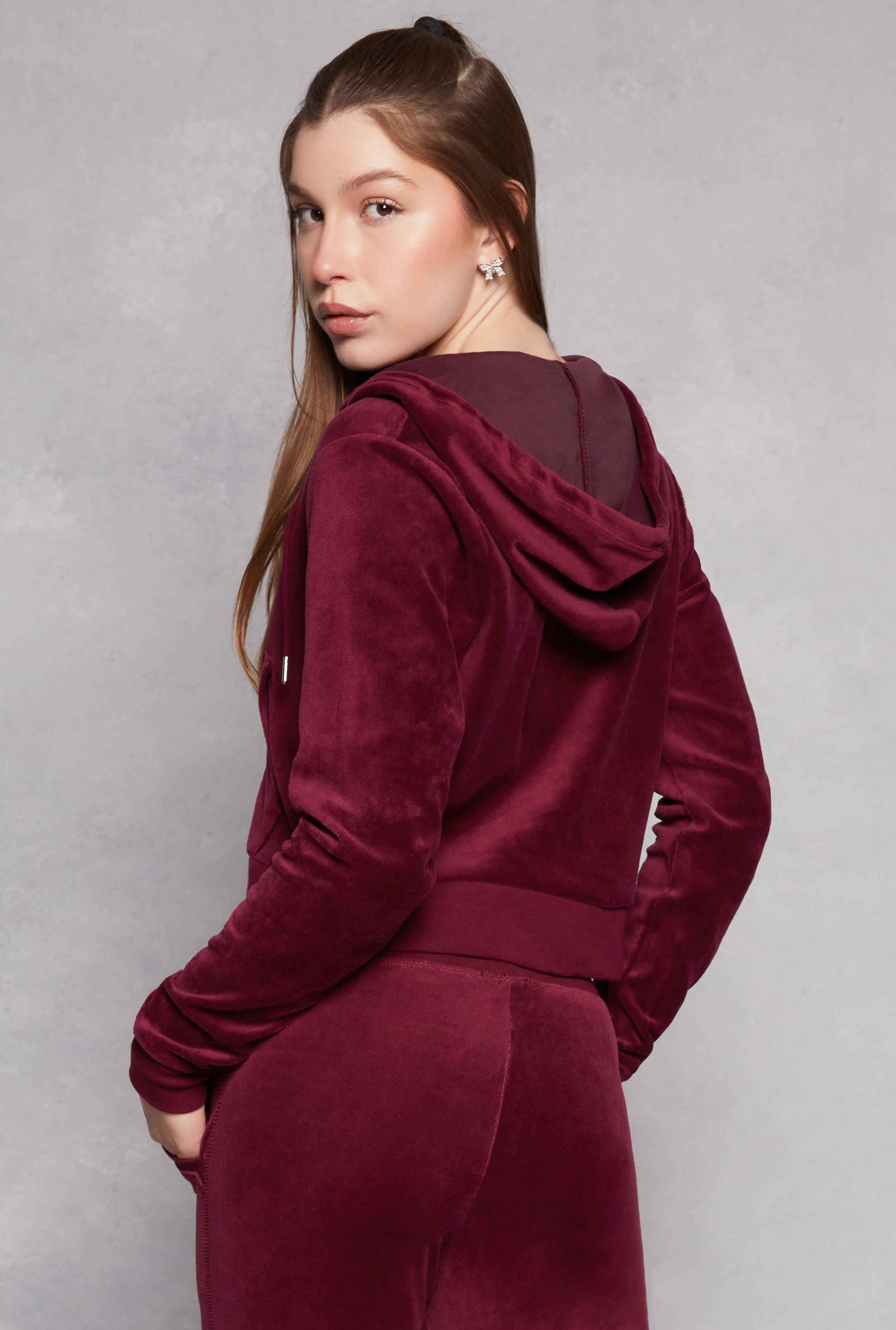 Velour Basic Zip Front Hoodie Female Product Image