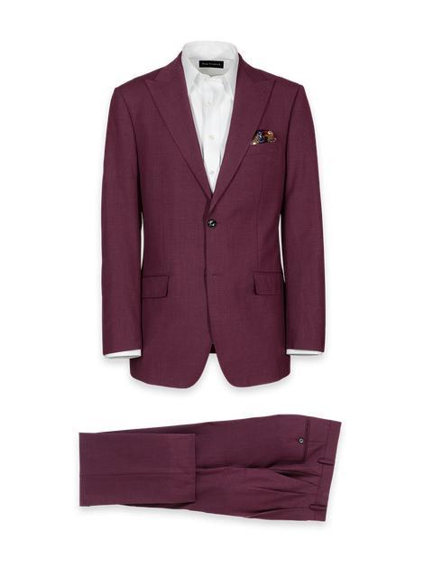 Wool Stretch Bengaline Single Breasted Peak Lapel Suit - Plum Product Image