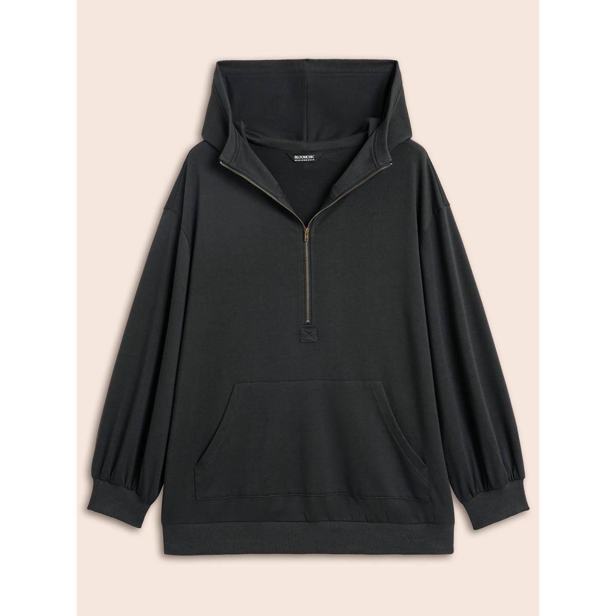 Plus Size Half Zip Hooded Pocket Sweatshirt Women DimGray Casual Patchwork Hooded Everyday Sweatshirts BloomChic 18-20/2X Product Image