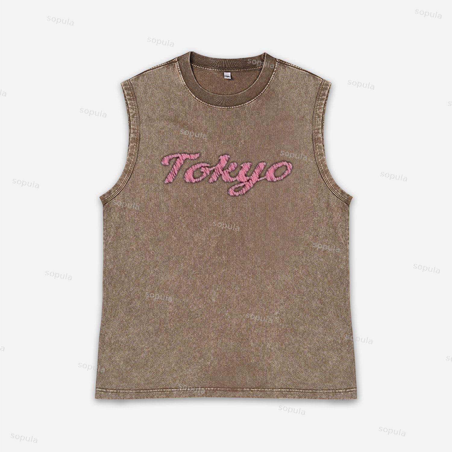 Vintage Sakura Crane Tokyo Graphic Acid Washed Tank Top Product Image