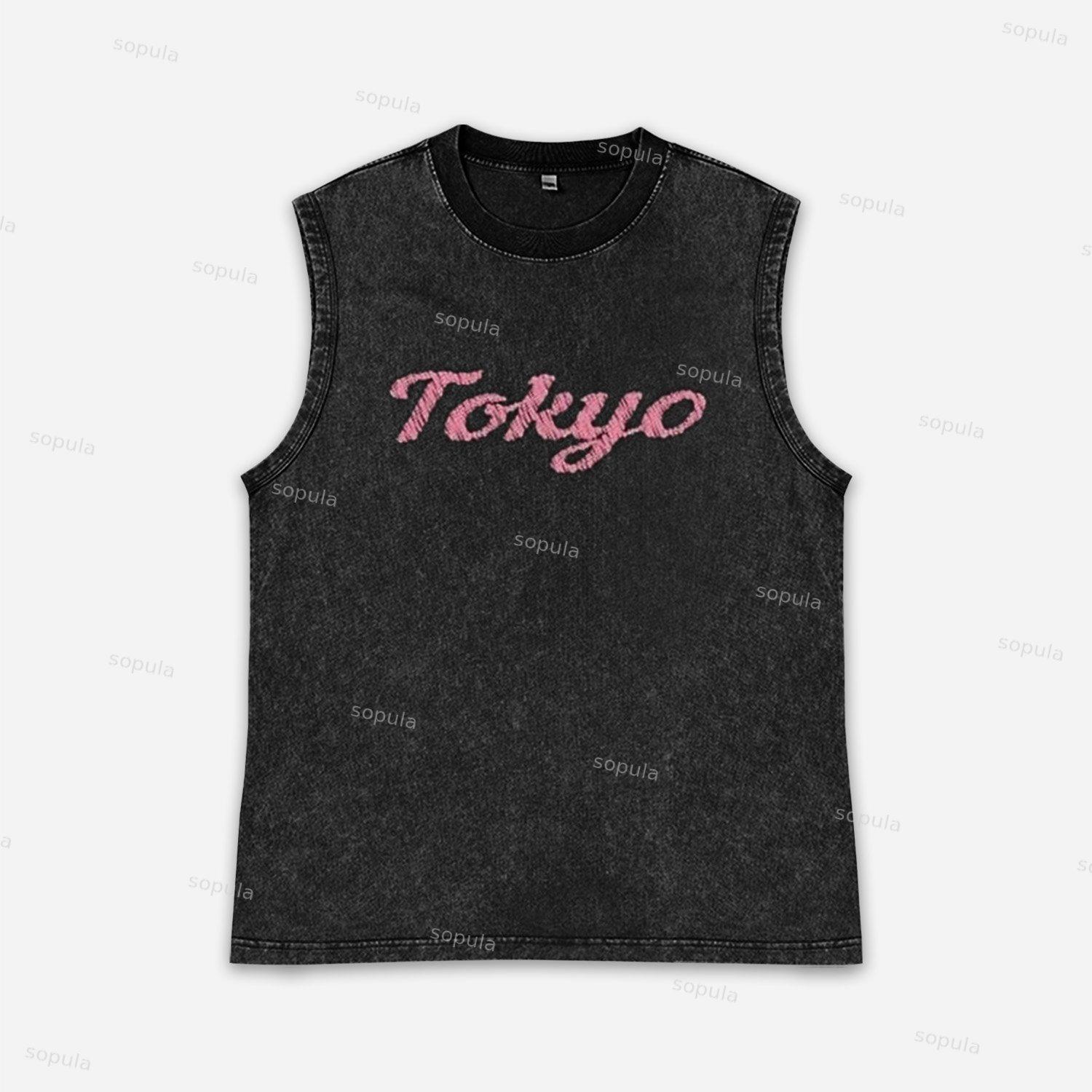 Vintage Sakura Crane Tokyo Graphic Acid Washed Tank Top Product Image